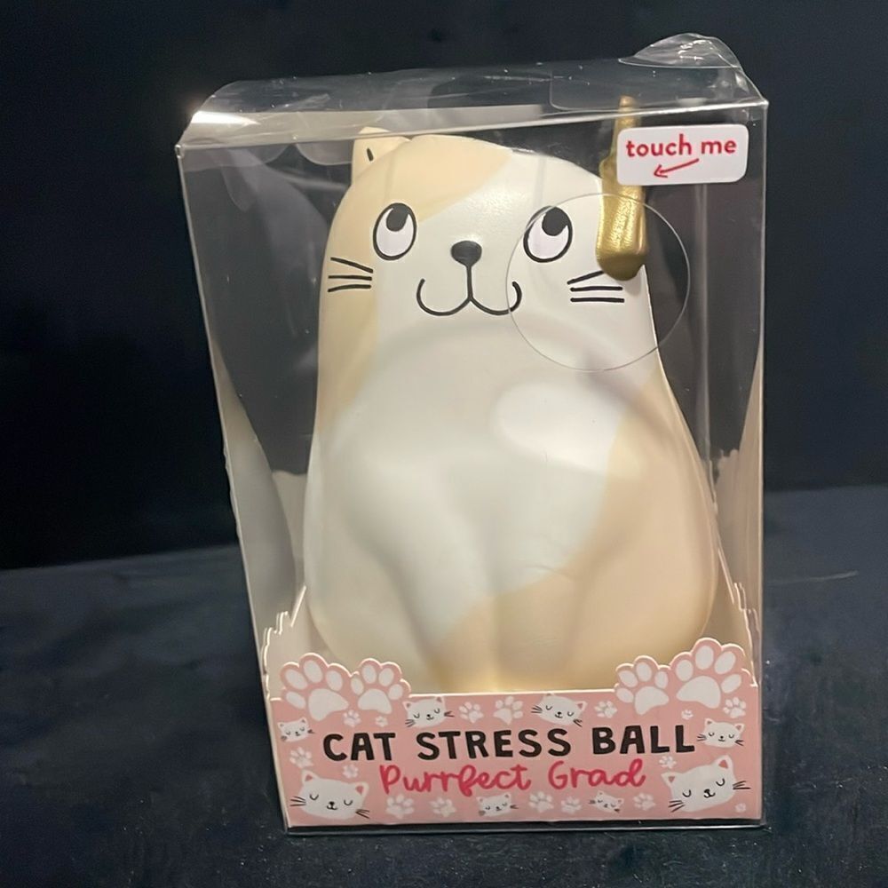 New Eccolo Purrfect grad beige cat wearing grad cap stress ball squeeze ball